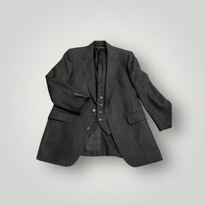 Hart Shaffner Marx Mens Vintage Pinstripe 2 Piece Suit Blazer and Vest Set Gray